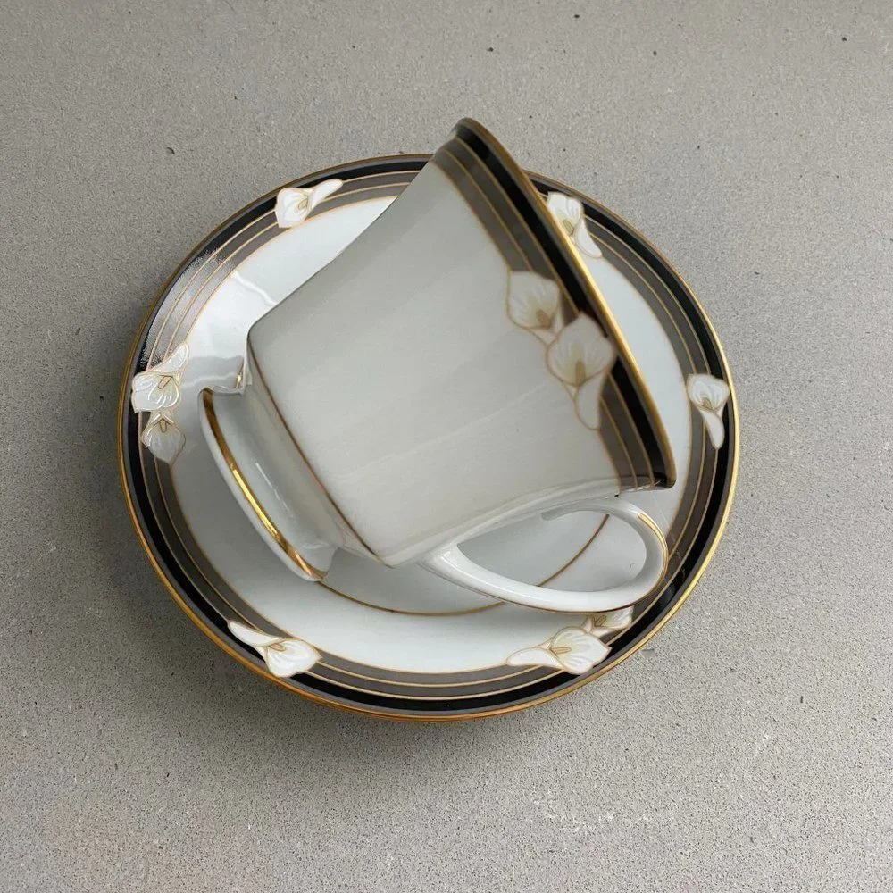 1985 Vintage Noritake Legendary Ellington Lily Design Footed Cup and Saucer Set